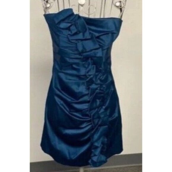 Gunne Sax Jessica McClintock Strapless Blue Dress Ruffle Front Size 5 - Picture 1 of 8
